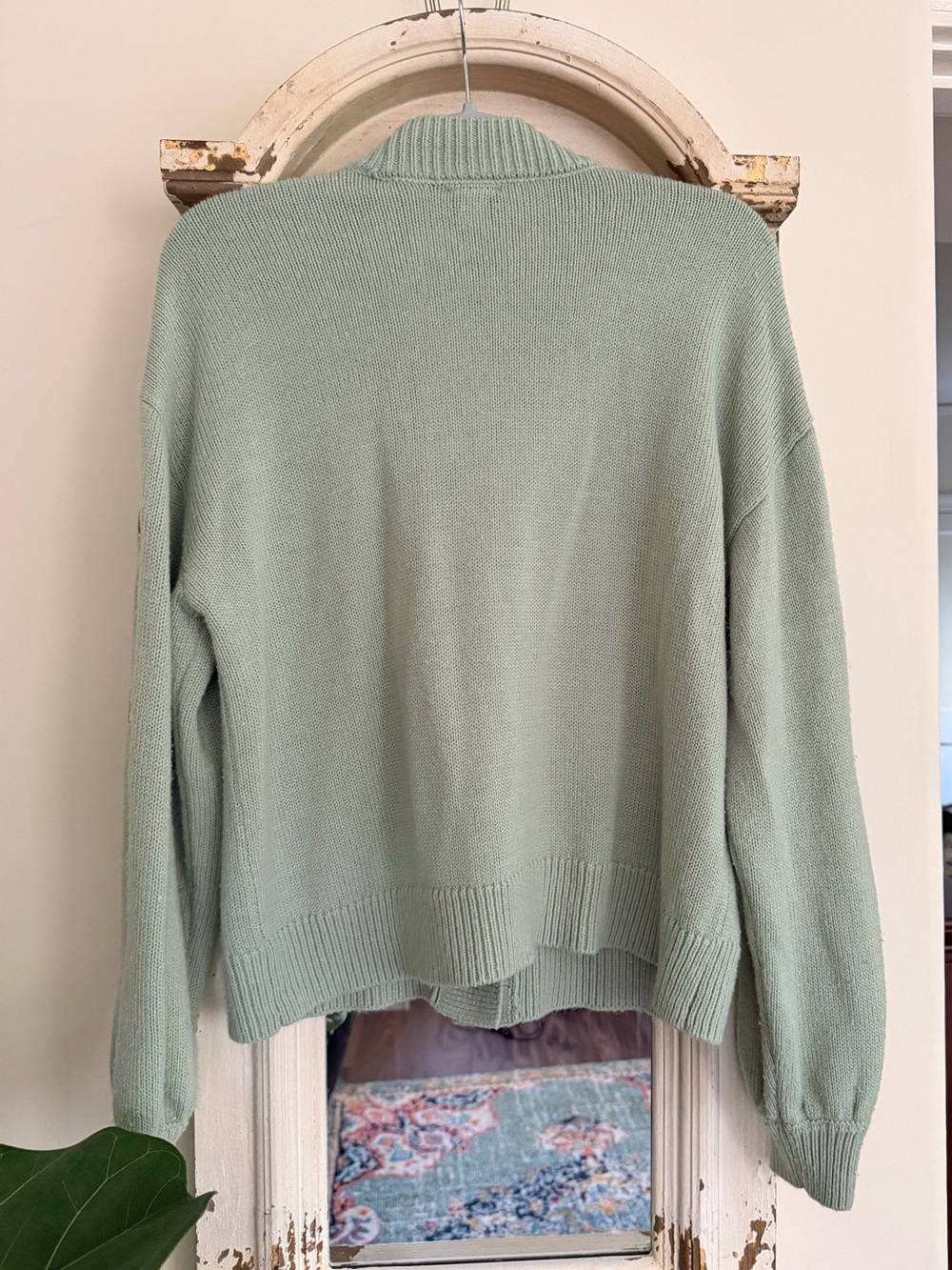 Hello Kitty Mint Green Mushroom-Embroidered V-Neck Cardigan Size Medium - Picture 12 of 12